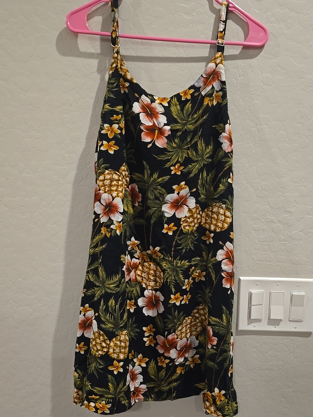 Blue Sky Black Tropical Pineapple Slip Mini Dress